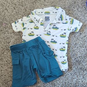 Kickee Pants White and Blue Kids Matching Set